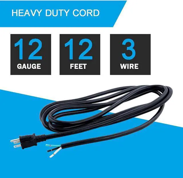 Alt view image 2 of 6 - 12 AWG Power Cord 12FT Open End Heavy Duty 12 Gauge 3 Prong 12 Foot 3 Wire SJT Power Supply Cord NEMA 5-15P, 1875W at 125V Replacement Power Cord for Power Tool, 12AWG Extension Power Cable