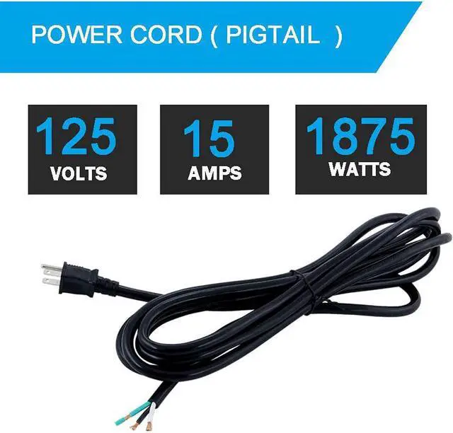 Alt view image 3 of 6 - 12 AWG Power Cord 12FT Open End Heavy Duty 12 Gauge 3 Prong 12 Foot 3 Wire SJT Power Supply Cord NEMA 5-15P, 1875W at 125V Replacement Power Cord for Power Tool, 12AWG Extension Power Cable
