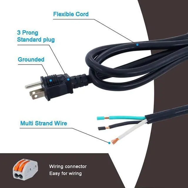 Alt view image 4 of 6 - 12 AWG Power Cord 12FT Open End Heavy Duty 12 Gauge 3 Prong 12 Foot 3 Wire SJT Power Supply Cord NEMA 5-15P, 1875W at 125V Replacement Power Cord for Power Tool, 12AWG Extension Power Cable