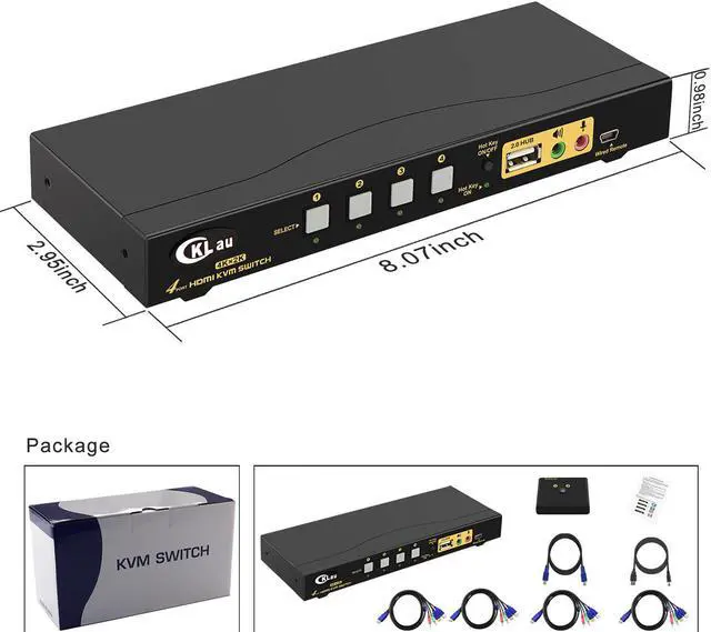 Alt view image 5 of 6 - KVM Switch HDMI 4 Port with USB Hub, Audio and 4 KVM Cables, 4 Port HDMI KVM Switch Support 4K@60Hz 4:4:4, EDID Support Wireless Keyboard Mouse