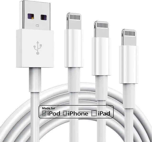 Main image of 3 Pack Apple MFi Certified Charger Cable Apple Lightning to USB Cable Cord 2.4A Fast Charging Phone Long Chargers for iPhone 12/11/11Pro/11Max/ X/XS/XR/XS Max/8/7/6/5S/SE (3ft White)