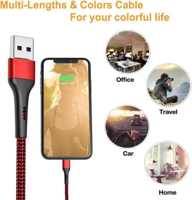 Alt view image 7 of 7 - Durcord iPhone Charger 6FT/6/3/1.5, Lightning Cable Fast Charging Cable Nylon Braided Cord Compatible with iPhone 14/13/12/11 Pro Max/XS MAX/XR/XS/X/8/7/Plus/6S/6/SE/5S/iPad