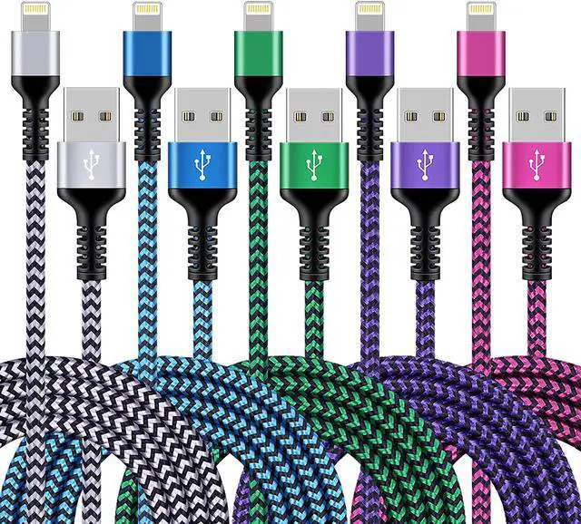 Main image of iPhone Charger [5Pack/6ft], Long Braided Lightning Cables, Fast Charging Power Adapter Cargador Cords for iPhone 14/13/12 Pro Max/12Pro/11 Pro Max/SE/XS/XR/8/7/6S Plus, iPad mini Air Pod Color Wire