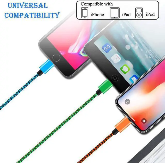 Alt view image 2 of 7 - iPhone Charger Cord 3ft 3Pack MFi Certified Lightning Cable Fast Charging Nylon Braided Cell Phone Charging Cable Compatible with iPhone 13 Pro 12 Pro 11 Pro Xs Max Xr 8 7 Plus Se 2020 iPad Multicolor