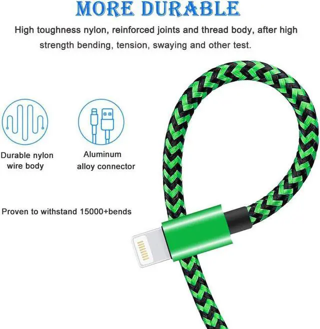 Alt view image 5 of 7 - iPhone Charger Cord 3ft 3Pack MFi Certified Lightning Cable Fast Charging Nylon Braided Cell Phone Charging Cable Compatible with iPhone 13 Pro 12 Pro 11 Pro Xs Max Xr 8 7 Plus Se 2020 iPad Multicolor