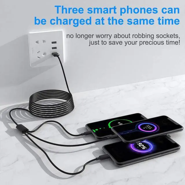 Alt view image 3 of 7 - Multi 3 in 1 USB Long iPhone Charging Cable, 3M/10Ft Nylon Braided Universal Phone Charger Cord USB C/Micro USB/Lightning Connector Adapter for Android/Apple/Samsung/LG/Pixel/Huawei/XiaoMi(Black)