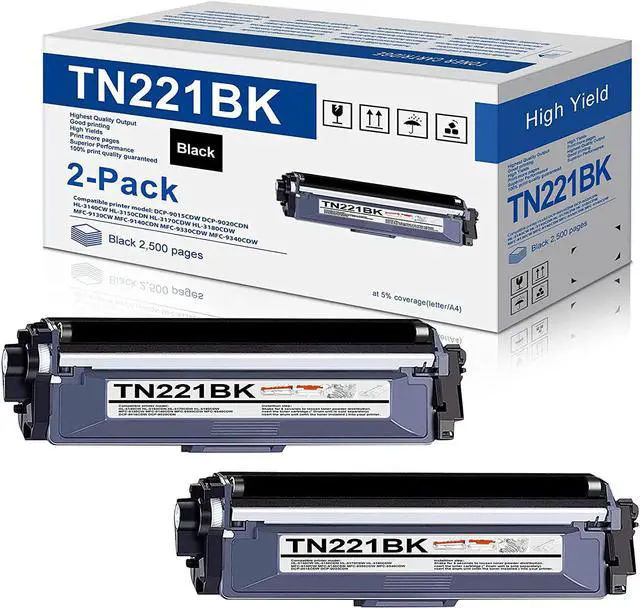 Main image of Ennovor 2-Pack TN-221 TN221BK Black Toner Cartridge Replacement for Brother TN221 TN-221BK HL-3140CW HL-3170CDW MFC-9130CW MFC-9330CDW Printer TN2212PK