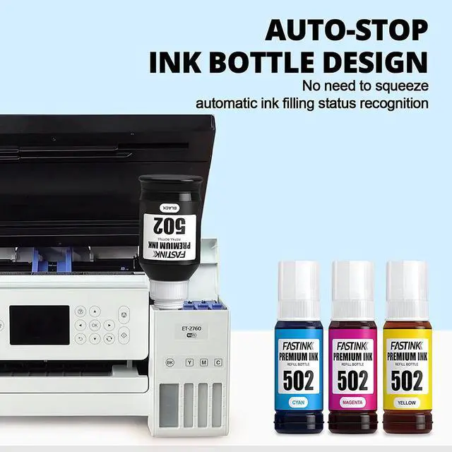 Alt view image 6 of 7 - FASTINK Compatible T502 502 Ink Bottle Refill Replacement for Ecotank ET-4760 ET-2760 ET-3760 ET-2750 ET-3750 ET-3710 ET-3700 ET-2700 ET-4750 ET-15000 Printer (Black,Cyan,Magenta,Yellow),5-Pack