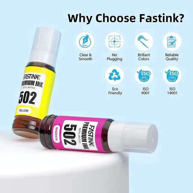 Alt view image 7 of 7 - FASTINK Compatible T502 502 Ink Bottle Refill Replacement for Ecotank ET-4760 ET-2760 ET-3760 ET-2750 ET-3750 ET-3710 ET-3700 ET-2700 ET-4750 ET-15000 Printer (Black,Cyan,Magenta,Yellow),5-Pack