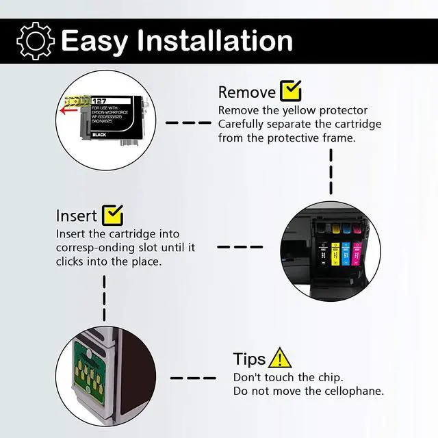 Alt view image 3 of 7 - Doswy 5 Packs T127 Remanufacture Ink Cartridge Replacement for Epson 127 T127 use for Workforce 545 845 645 WF-3540 WF-3520 WF-7010 WF-7510 WF-7520 NX530 NX625 (2 Black 1 Cyan 1 Magenta 1 Yellow)