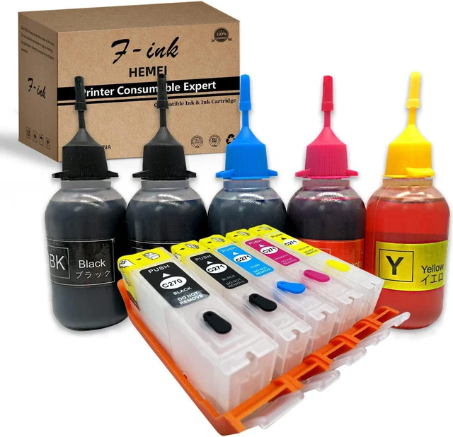Main image of F-Ink Refillable Ink Cartridge and 5x50ml Ink Refill Kits Compatible for Canon PGI-270XL CLI-271XL,Work with PIXMA MG5720 MG5721 MG5722 MG6820 MG6821 MG6822 MG7720 TS9020 TS8020 TS6020 TS5020