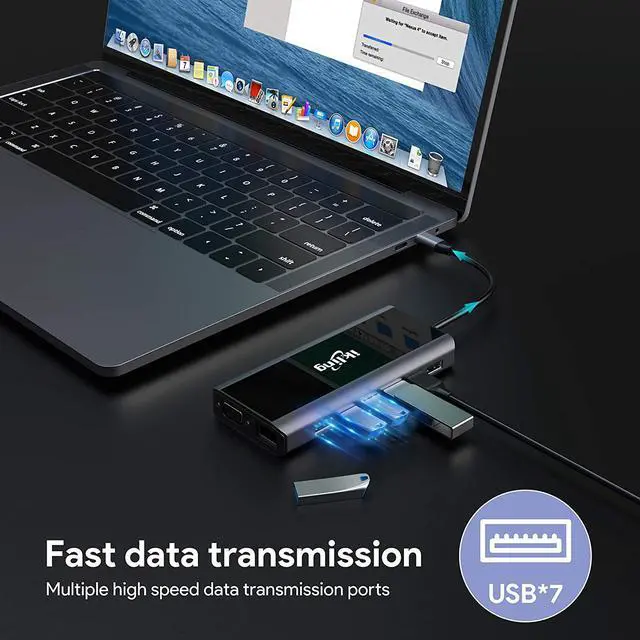 Alt view image 4 of 6 - ikling USB C Hub, 15-in-1 USB-C Hub with 4K HDMI, VGA, Wireless Charger, Gigabit Ethernet, 7 USB 3.0 &2.0 , PD 100W, SD/TF & 3.5mm AUX, USB C Dock for MacBook Pro and Type C Device