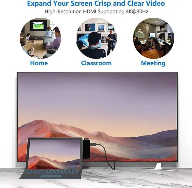 Alt view image 6 of 7 - Surface Pro 7 Hub Docking Station with 4K HDMI Adapter+1000M Gigabit Ethernet LAN+ USB C PD Charging +2 Port USB 3.0+SD/TF(Micro SD) Card Reader Converter Combo Adaptor for Microsoft Surface Pro 7