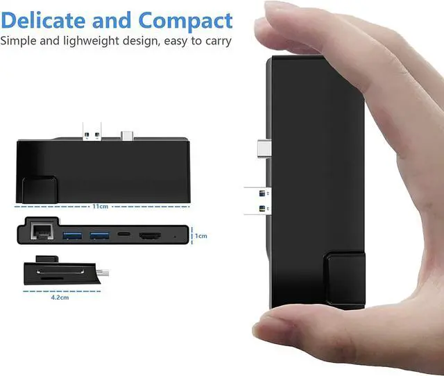 Alt view image 7 of 7 - Surface Pro 7 Hub Docking Station with 4K HDMI Adapter+1000M Gigabit Ethernet LAN+ USB C PD Charging +2 Port USB 3.0+SD/TF(Micro SD) Card Reader Converter Combo Adaptor for Microsoft Surface Pro 7