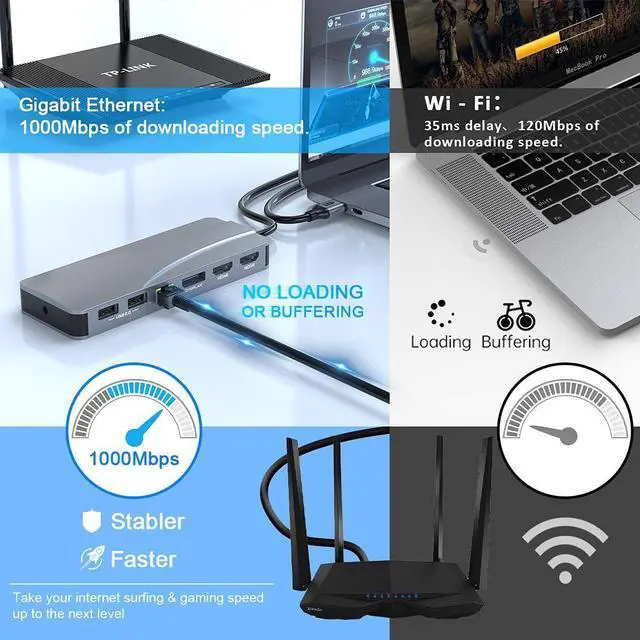 Alt view image 3 of 7 - Quadruple Display USB C Docking Station (2*HDMI+DP), 14 in 1 USB C Hub Compatible for macOS&Windows, USB C Dock(2 * 4KHDMI,DP,PD3.0,USB-C,Ethernet,Audio,SD/TF Card Reader,5*USB Ports)