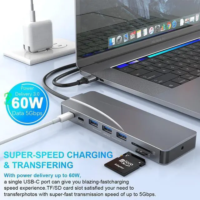 Alt view image 7 of 7 - Quadruple Display USB C Docking Station (2*HDMI+DP), 14 in 1 USB C Hub Compatible for macOS&Windows, USB C Dock(2 * 4KHDMI,DP,PD3.0,USB-C,Ethernet,Audio,SD/TF Card Reader,5*USB Ports)