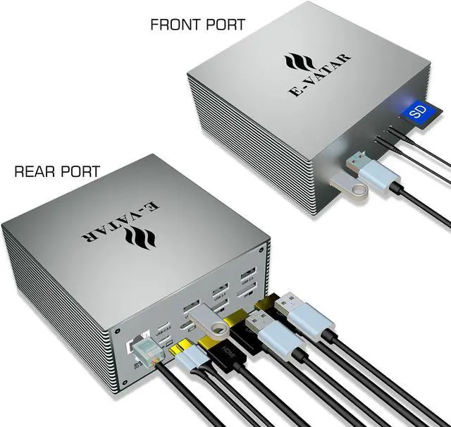 Alt view image 7 of 7 - Upgraded Universal USB C Laptop Docking Station for M1/M2 MacBook Pro/Air, Triple Displays with 4K HDMI(2 x DP, HDMI, 6 USB Ports, SD TF Reader, RJ45 Ethernet, 3.5mm Audio/Mic), 60W USB PD