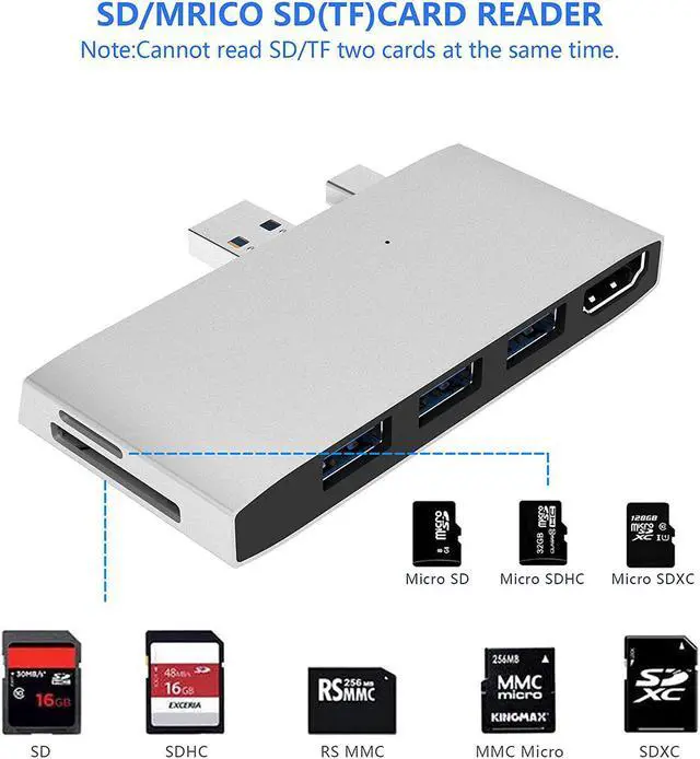 Alt view image 4 of 7 - Surface Pro 4/Pro 5/Pro 6 Docking Station USB Hub USB 3.0 Hub Adapter, SD & TF/Micro SD Memory Card Reader, 4K HDMI Port Converter Accessories for Microsoft Surface Pro 6/5/4