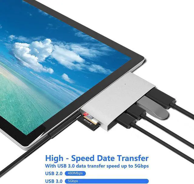 Alt view image 5 of 7 - Surface Pro 4/Pro 5/Pro 6 Docking Station USB Hub USB 3.0 Hub Adapter, SD & TF/Micro SD Memory Card Reader, 4K HDMI Port Converter Accessories for Microsoft Surface Pro 6/5/4