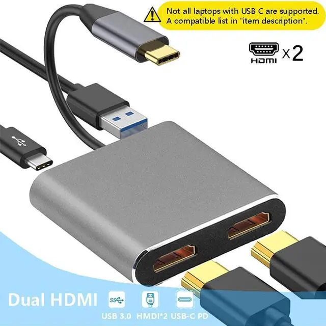 Alt view image 2 of 6 - USB Type C Laptop Docking Station Dual Dual Screen Display USB 3.0 Hub Adapter Dock
