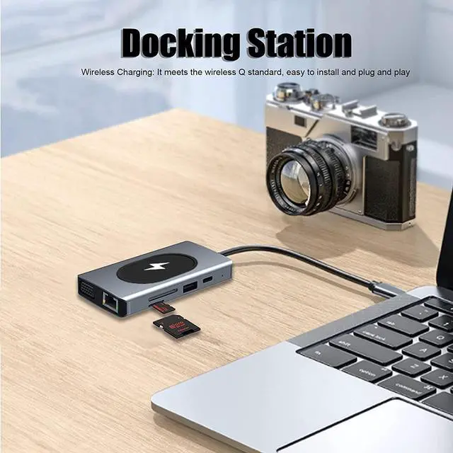 Alt view image 6 of 7 - Docking Station, 10/100 / 1000Mbps 9 in 1 Expansion Dock for Laptop