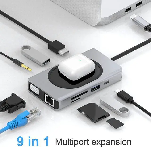 Alt view image 3 of 7 - Docking Station, 10/100 / 1000Mbps 9 in 1 Expansion Dock for Laptop