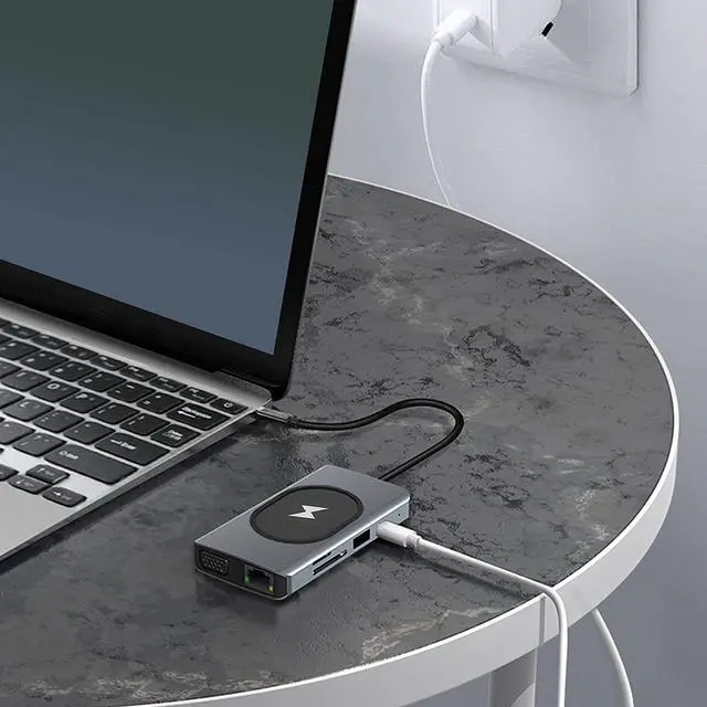 Alt view image 2 of 7 - Docking Station, 10/100 / 1000Mbps 9 in 1 Expansion Dock for Laptop