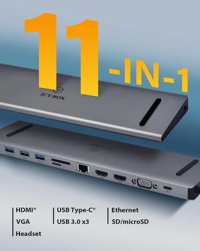 Alt view image 7 of 7 - ICY BOX USB-C Docking Station (11-in-1) Triple Monitor 2 HDMI and 1 VGA, Laptop Docking Station with Dual HDMI + VGA (6 USB Ports, Gigabit Ethernet, DisplayLink), IB-DK2106-C