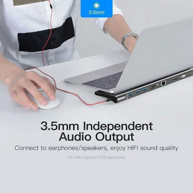 Alt view image 3 of 5 - USB C 4K Docking Station Type C HDMI RJ45 Gigabit LAN PD 100W Power Supply Thunderbolt 10 in 1 HUB USB 3.0 Universal Laptop Docking Station for Windows