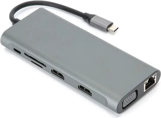 Main image of USB C Hub Multiport Adapter, 12In1 Docking Station TypeC Adapter with RJ-45 Ports C-Type PD Charging Ports 2 USB3.0 Ports 2 USB2.0 2 HDMI Video Outputs