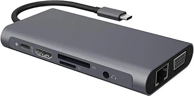 Main image of Docking Station Hub for Laptop PC Phone, Type-C Hub Docking Station 10 in 1 Multifunction USB 3.0 Type-C to RJ45 HDMI-Compatible VGA PD USB TF Micro-SD