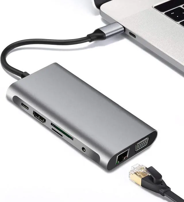 Alt view image 4 of 7 - Docking Station Hub for Laptop PC Phone, Type-C Hub Docking Station 10 in 1 Multifunction USB 3.0 Type-C to RJ45 HDMI-Compatible VGA PD USB TF Micro-SD