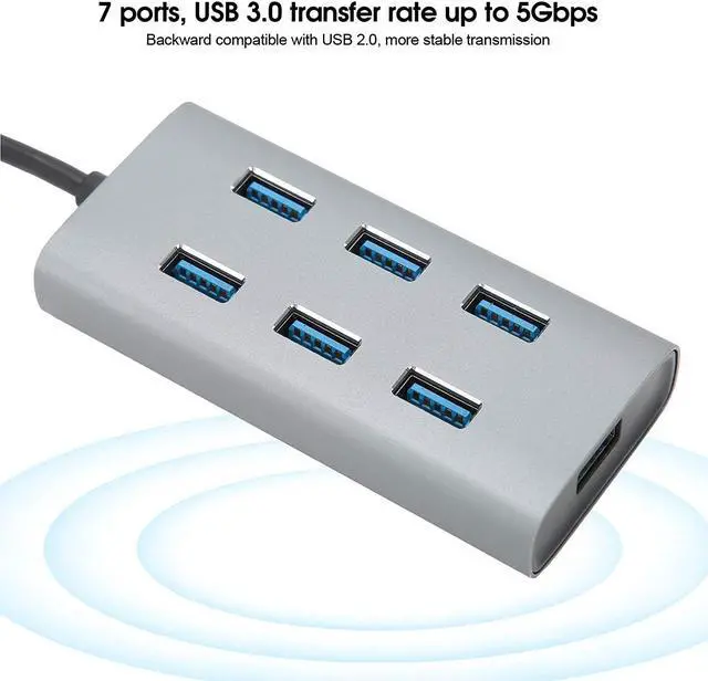 Alt view image 2 of 7 - 7 Ports USB 3.0 Hub, Aluminium Alloy USB Docking Station Up to 5gbps USB 3.0 Hub with 7 USB 3.0, 1 Micro Power Supply Interface, for Laptops, Desktops, and Others