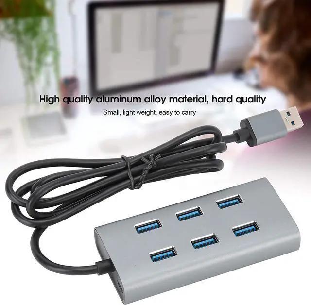 Alt view image 3 of 7 - 7 Ports USB 3.0 Hub, Aluminium Alloy USB Docking Station Up to 5gbps USB 3.0 Hub with 7 USB 3.0, 1 Micro Power Supply Interface, for Laptops, Desktops, and Others