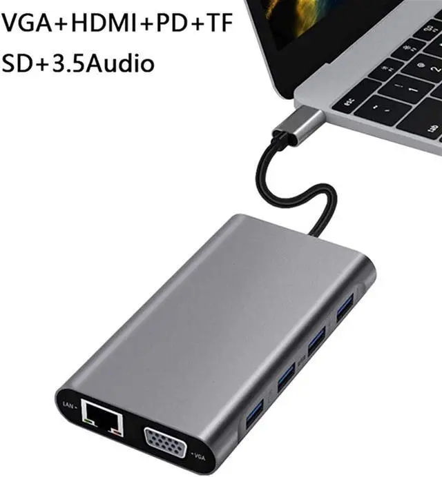 Alt view image 2 of 5 - CRFYJ Multifunction 11 in 1 Docking Station 4K Type-C HUB Adapter Station Charge PD USB for Laptop Docking 3.0 RJ45 Fast VGA