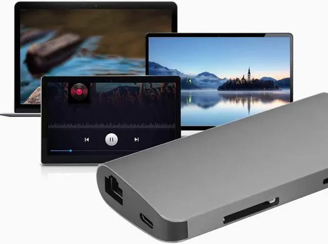 Alt view image 6 of 7 - Type-C USB Hub, 8 in 1 USB Adapter Charging Docking Station with HDMI+USB3.0 Converter+RJ45+TF/SD Card+Type-c Port for Notebook Laptop