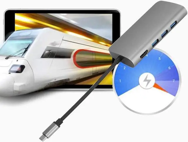 Alt view image 5 of 7 - Type-C USB Hub, 8 in 1 USB Adapter Charging Docking Station with HDMI+USB3.0 Converter+RJ45+TF/SD Card+Type-c Port for Notebook Laptop