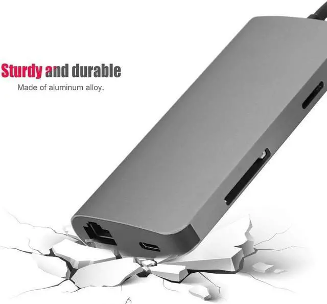 Alt view image 2 of 7 - Type-C USB Hub, 8 in 1 USB Adapter Charging Docking Station with HDMI+USB3.0 Converter+RJ45+TF/SD Card+Type-c Port for Notebook Laptop