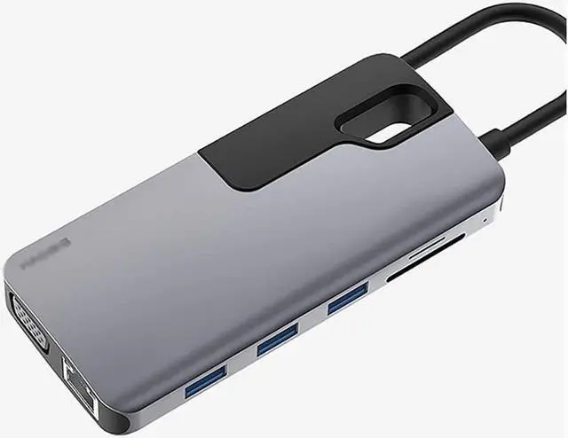 Main image of Port Expander Docking Station 10 in 1 USB C Hub with Hidden Cable (Ethernet, HDMI, VGA, 3 USB 3.0, SD/TF Card Reader, PD 87W, 3.5mm Audio) USB Splitter