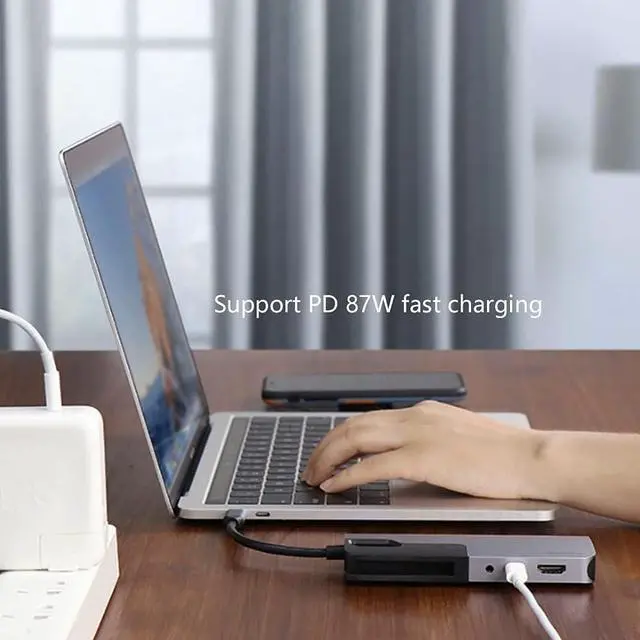 Alt view image 4 of 6 - Port Expander Docking Station 10 in 1 USB C Hub with Hidden Cable (Ethernet, HDMI, VGA, 3 USB 3.0, SD/TF Card Reader, PD 87W, 3.5mm Audio) USB Splitter