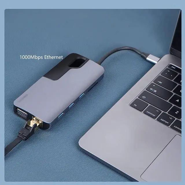 Alt view image 5 of 6 - Port Expander Docking Station 10 in 1 USB C Hub with Hidden Cable (Ethernet, HDMI, VGA, 3 USB 3.0, SD/TF Card Reader, PD 87W, 3.5mm Audio) USB Splitter