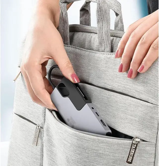 Alt view image 6 of 6 - Port Expander Docking Station 10 in 1 USB C Hub with Hidden Cable (Ethernet, HDMI, VGA, 3 USB 3.0, SD/TF Card Reader, PD 87W, 3.5mm Audio) USB Splitter