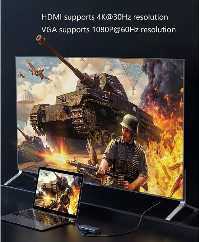 Alt view image 4 of 6 - Port Expander 10-in-1 USB C Dock Hub with Ethernet, HDMI, VGA, 3 USB 3.0, 60W PD, SD/TF Cards Reader, 3.5mm Audio Port Docking Station USB Splitter