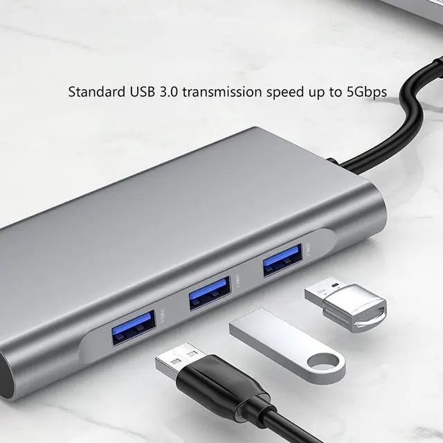 Alt view image 4 of 7 - Port Expander Docking Station USB C Docking Station 10 in 1 with HDMI+VGA+1000M Ethernet+3 USB 3.0+SD/TF+USB-C PD+3.5mm Audio, USB C Hub USB Splitter