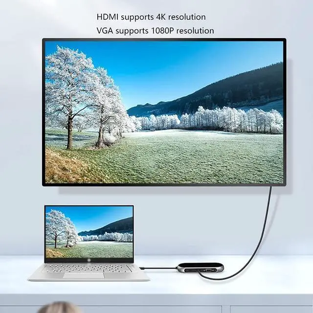 Alt view image 3 of 6 - Port Expander Docking Station 9 in 1 USB C Dock USB C Hub Adapter with HDMI, VGA, PD 100W, Ethernet, SD/TF Card Reader, 3 USB 3.0 Port USB Splitter