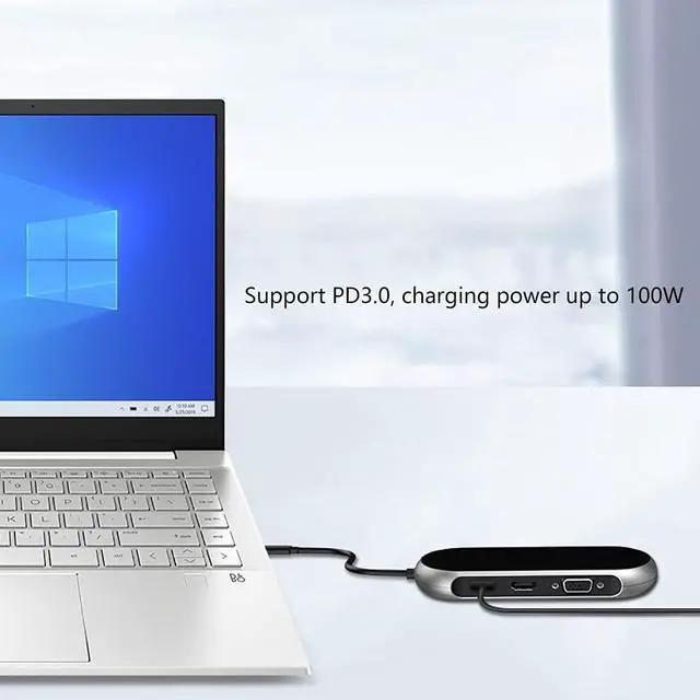 Alt view image 6 of 6 - Port Expander Docking Station 9 in 1 USB C Dock USB C Hub Adapter with HDMI, VGA, PD 100W, Ethernet, SD/TF Card Reader, 3 USB 3.0 Port USB Splitter