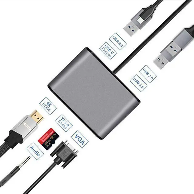 Alt view image 3 of 5 - Type-C Docking Station USB C HUB 8 in 1 Expansion Converter Mobile Phone Laptop Splitter Triple Display Docking Station with Charging