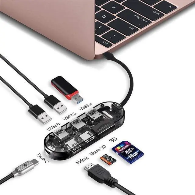 Alt view image 3 of 5 - USB C Hub 7 in 1 Portable Aluminium USB C Hub Adapter with 4K HDMI Output Portable Extension Data Hub Compatible for Flash Drive Notebook USB-C Triple Display Docking Station