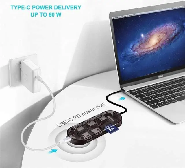 Alt view image 4 of 5 - USB C Hub 7 in 1 Portable Aluminium USB C Hub Adapter with 4K HDMI Output Portable Extension Data Hub Compatible for Flash Drive Notebook USB-C Triple Display Docking Station