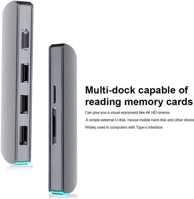 Alt view image 5 of 7 - Docking Station, 6 in 1 Docking Station, Dark Green Multifunctional Type C to HDMI High Definition Hub Adapter, Give You a 4K HD Visual Enjoyment